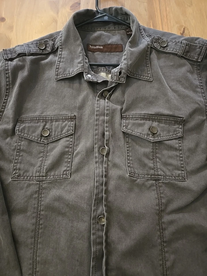Куртка мужская Perry Ellis размер XL коричневая 100% хлопок на пуговицах классическая с карманами - Изображение 3 из 4