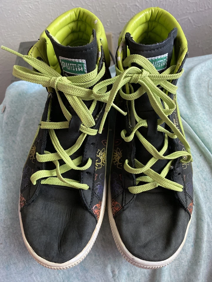 Puma First Round EX Top Alto Negro Gamuza Verde Neón Para Hombre 9.5 Foto 2 de 4