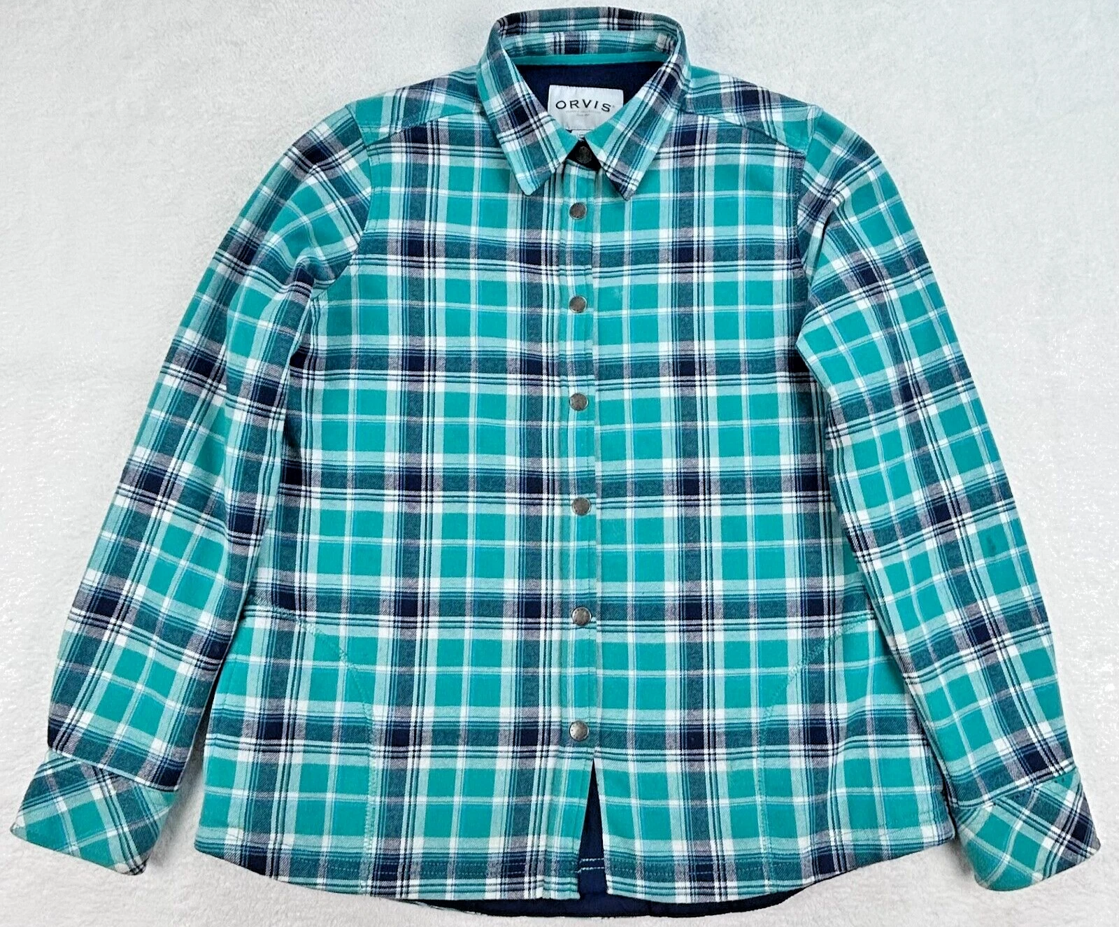 VETEMENTS Maglione donna Orvis verde acqua a quadri shacket M cottage core foderato in pile