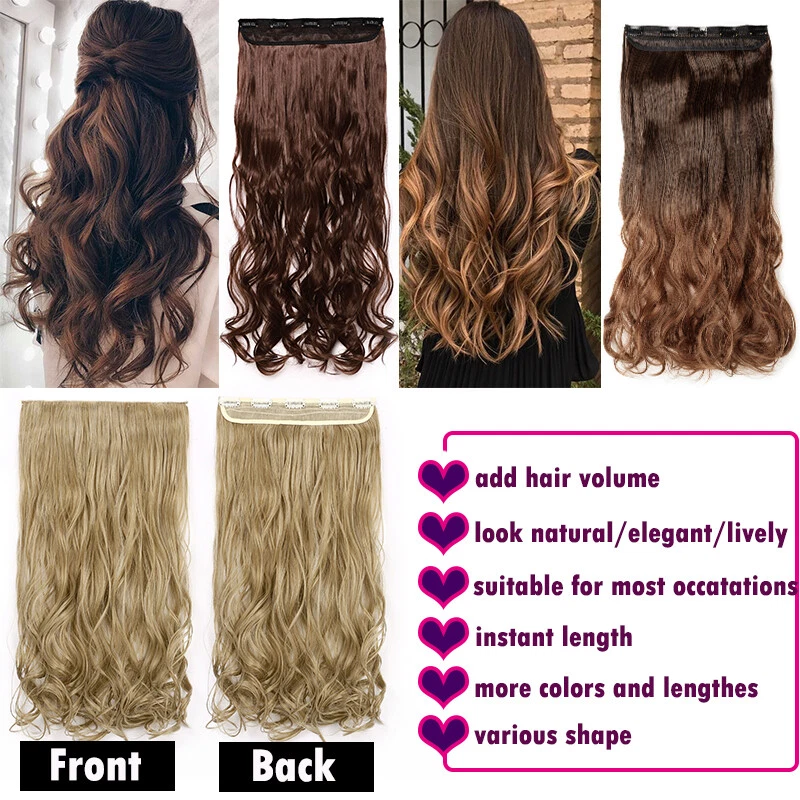Clip largo rizado ondulado de una pieza en extensiones de cabello real como humano natural GROSOR EE. UU. Foto 2 de 4