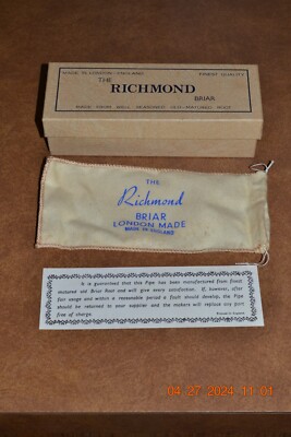 Genuine The Richmond Briar Brand Pipe Box with Original Pipe Sleeve & Paperwork