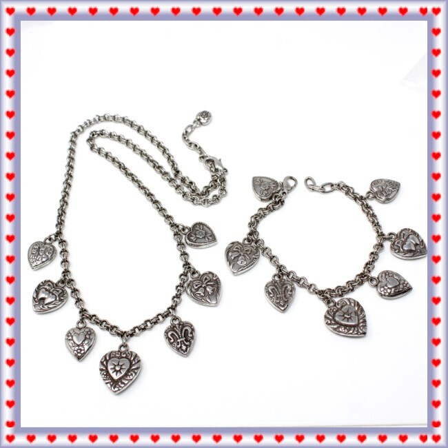 Brighton HEart Bow Flower Silver Vintage Bracelet Necklace Set | eBay