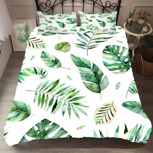 Tropical Leaves Quilt Doona Duvet Cover Set Palm Leaf Double Queen