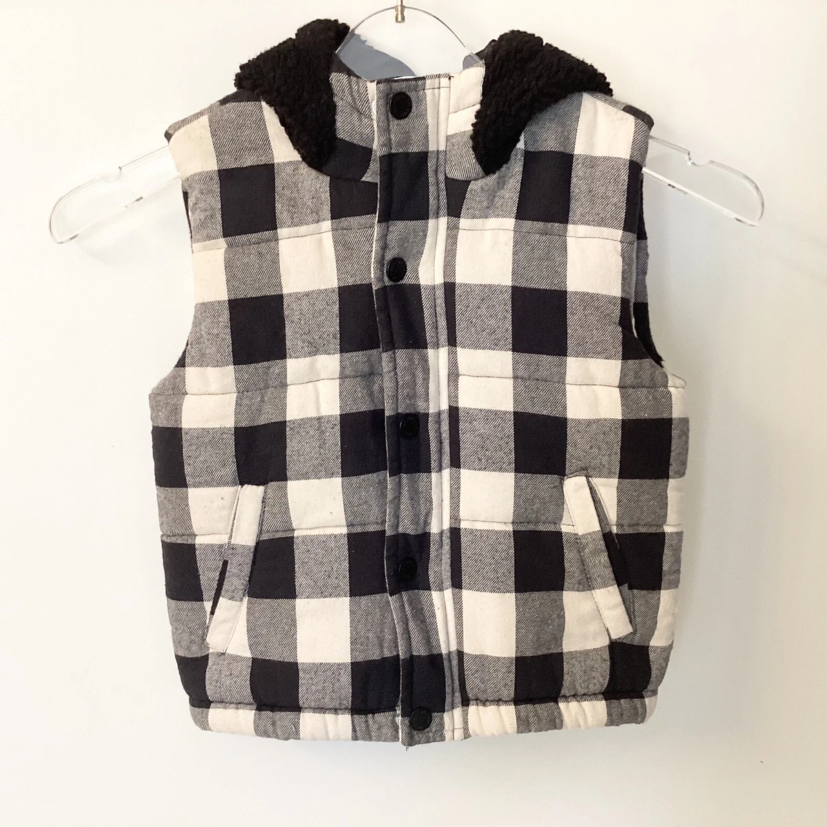 Art Class Buffalo Plaid Hooded Vest - Black/Cream - 5T | eBay
