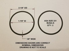 O-ring Size 225, 2-1/8" OD x 1-7/8" ID x 1/8" thick. Buna-N. Qty 2. Brand New.