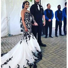 Black Lace Mermaid Wedding Dresses Sweetheart Lace Up Back Gothic Bridal Gowns