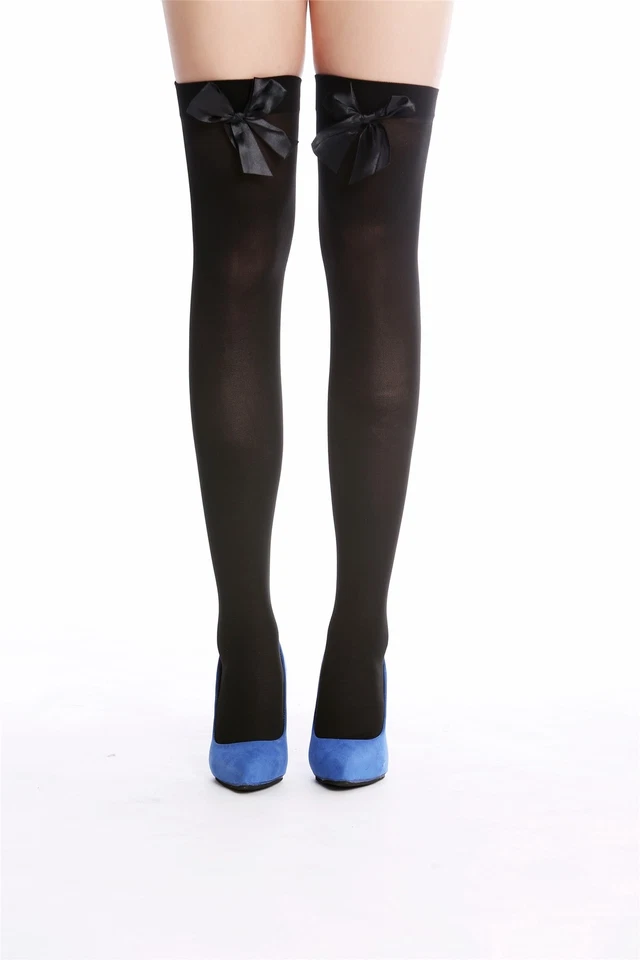 Strümpfe Damenstrümpfe Overknees Stockings Schwarz schwarze Schleife WZ-001BB - Bild 3 von 3
