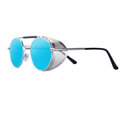 Retro Steampunk Round Sunglasses Vintage Metal Side Shield
