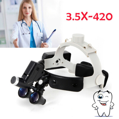 Dental 3.5x Surgical Headband Loupes 420mm Binocular  w/ LED Head Light
