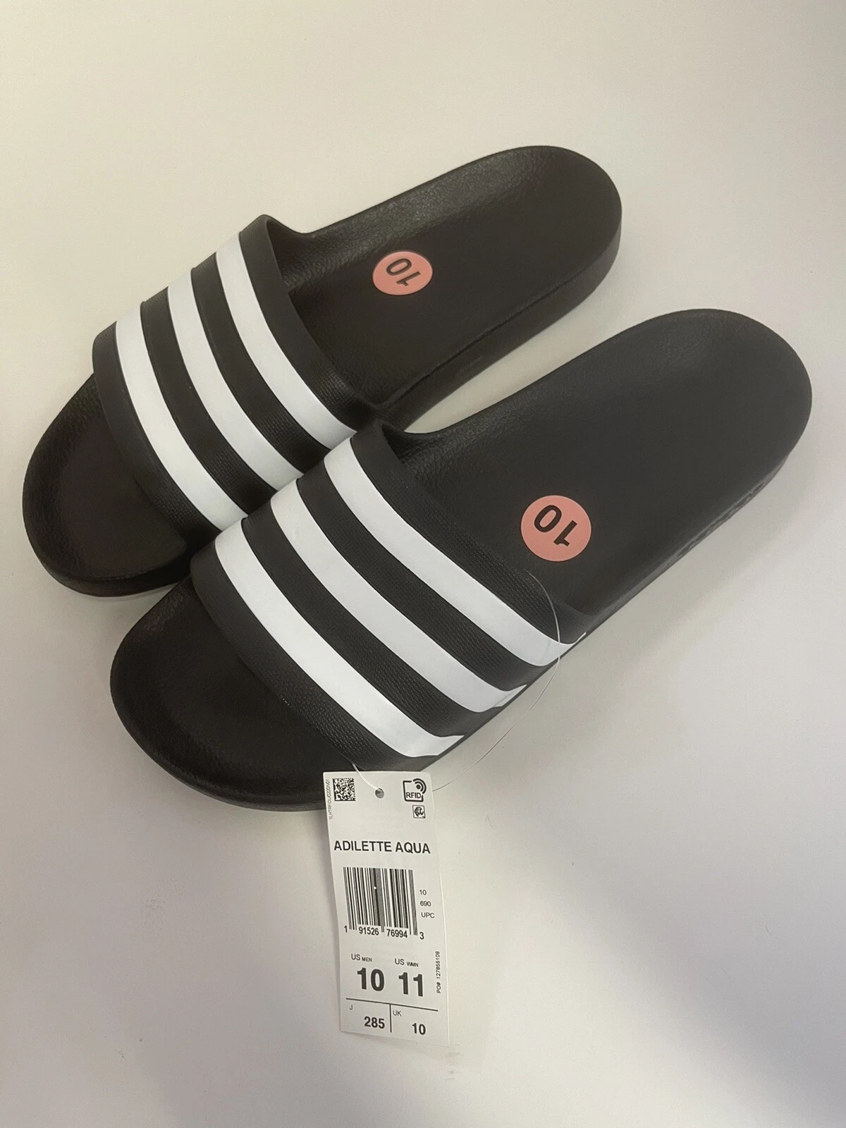 Nuova Adidas Adilette Aqua Slides 3 Righe Nero Bianco Mns 10 Wms 11