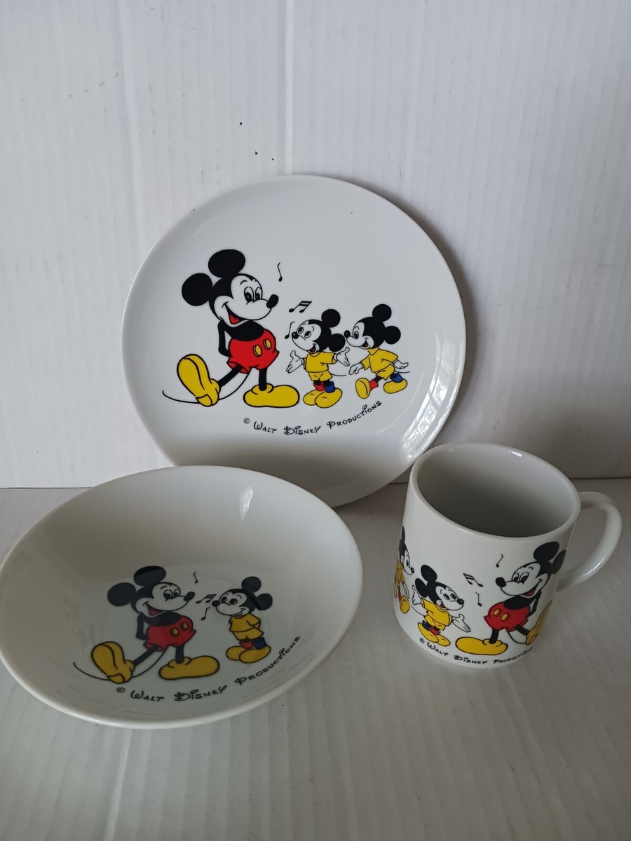 Vintage 1970s Disney Mickey Mouse, Glass Plate, Bowl and Cup Made