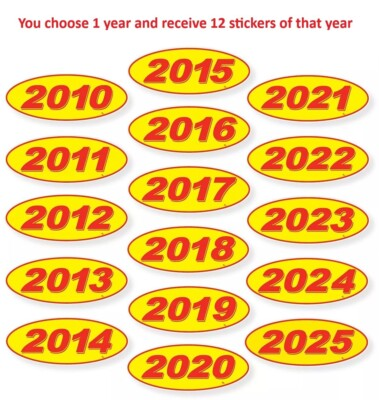 #ad Oval Model Years Vinyl Car Window Stickers Red Yellow 12 of 1 Year Per Pack $14.38