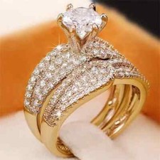 Round Cut Simulated Diamond Wedding Bridal Ring Set 14K Yellow Gold Plated 2Ct