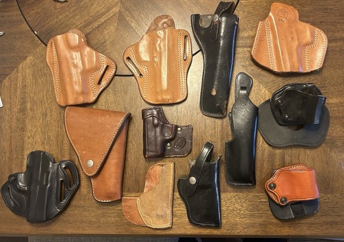 USED LOT OF (12) HOLSTERS Mostly Leather Pistol Revolver You Make The Call