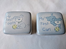 My First Tooth-My First Curl Keepsake Boxes ~ Blue with Dogs ~ 2pc
