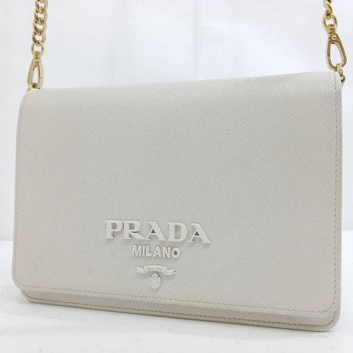 Prada Shoulder Wallet, Monochrome Logo, Saffiano Leather, White