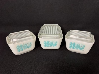 Vintage Pyrex Amish Butterprint Refrigerator Dish Set 6 pc Ribbed Lids 501 & 502