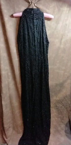 VTG Satin Adrianna Papell Platinum Blk Sleeveless Beaded/Sequin Gown/Dress Sz 6 - Picture 4 of 5