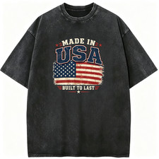 Vintage American Flag Made In USA T-Shirt Patriotic Casual Gift Tee