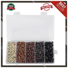 1000pcs Silicone Lined Micro Link Beads 5mm Hair Extension Kit 5 Colors Tool Set