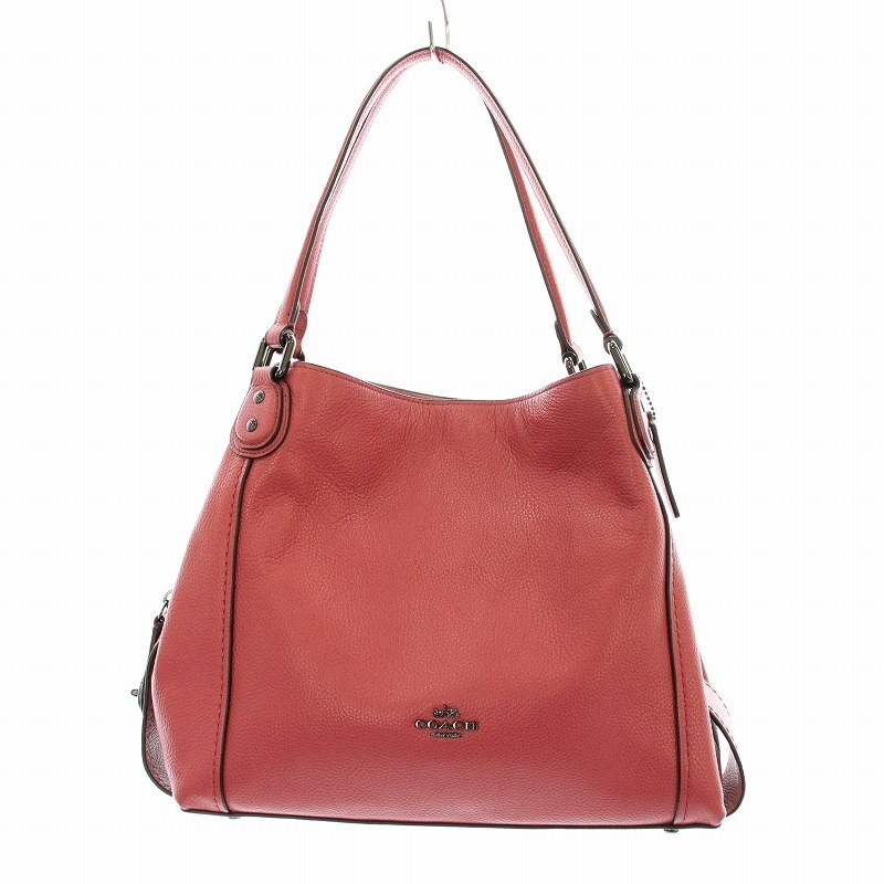 Coach Edie 31 Polished Pebble Leather Tote with Pink Logo 57125