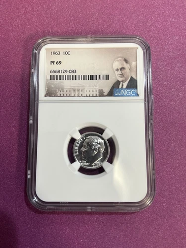 1963 PF69 Silver Roosevelt Dime 10c Roosevelt NGC Portrait Label 