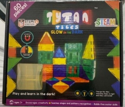 Tytan Magnetic Tiles 60 Piece STEM Building Set w/ Vehicle Base & Storage Bag