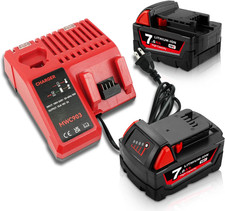 7.0Ah 2-Pack Battery  Fast Charger Kit Compatible with Milwaukee 18V Tools
