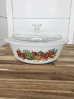 Vintage Glasbake Vegetable Pattern Casserole Baking Dish J514 2 Qt Made in USA