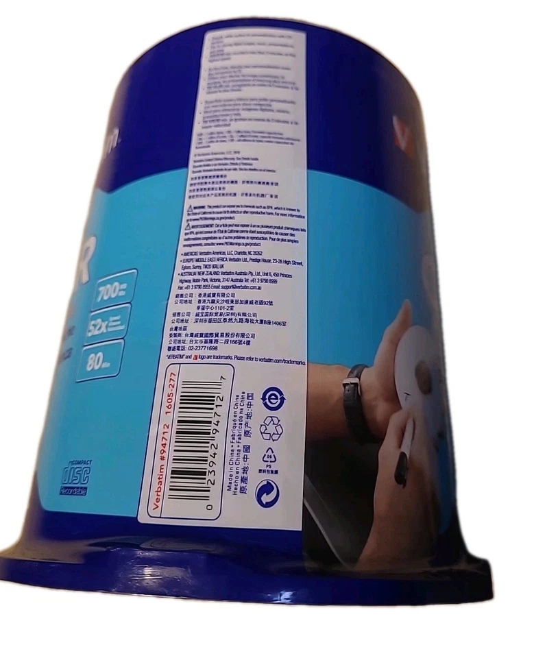 (QTY 100) Verbatim CD-R 700MB 52X with Blank White Surface 94712 For Digital - Image 4 of 4