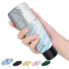 Travel Mini UV Umbrella for Purse Handbag Backpack in Mini 7 inch Silver/Blue