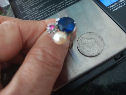 Ring 10 Kt Perle Natur. S.7 Rubin .Saphir ?? Sehr schön - Bild 1 von 23
