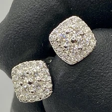 Moissanite Cluster Stud Earrings 925 Sterling Silver Square 7mm Unisex