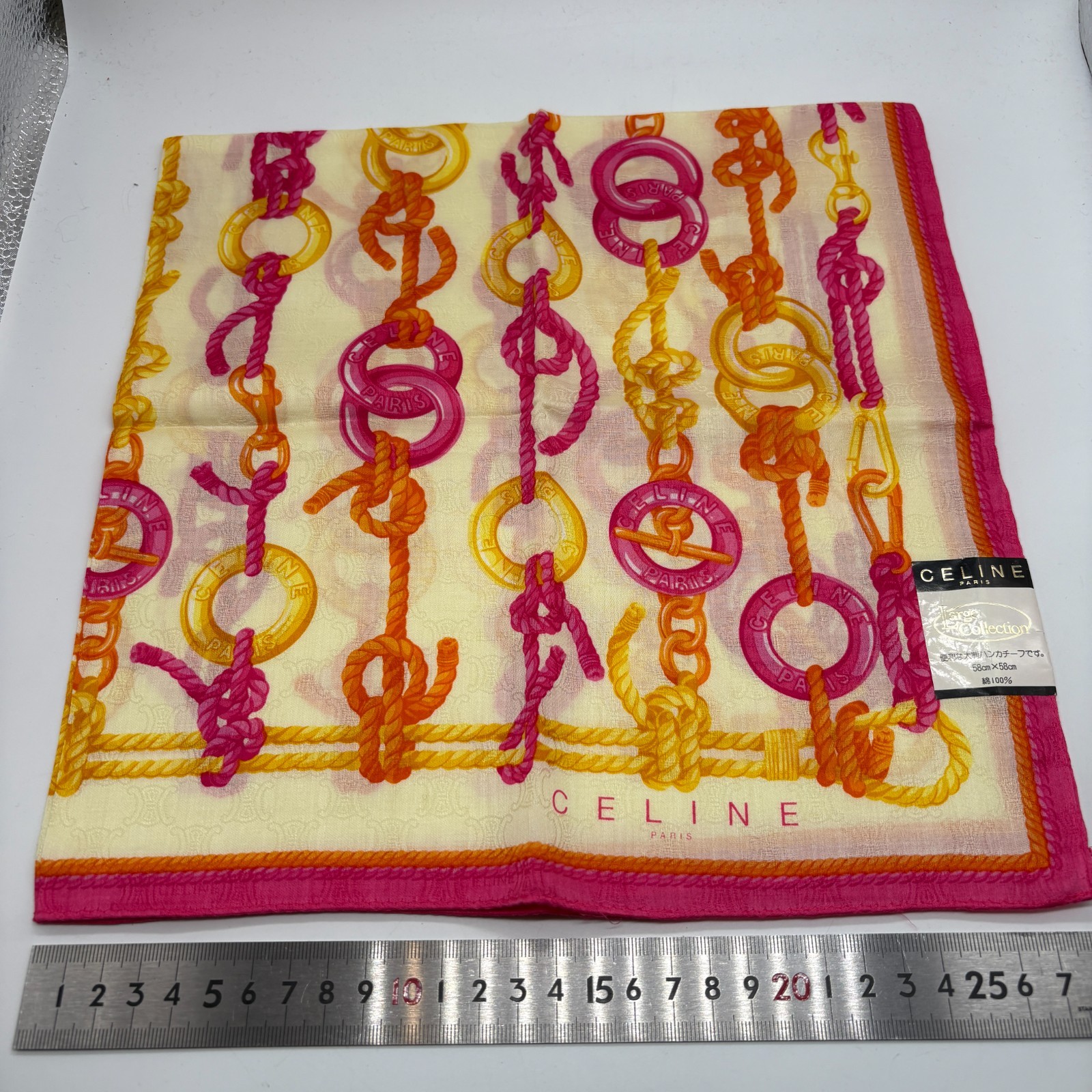 Celine handkerchief, large size, yellow, rope pattern.