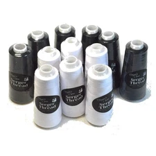 Set of 12 Black & White Serger Embroidery Thread Cones by Allary