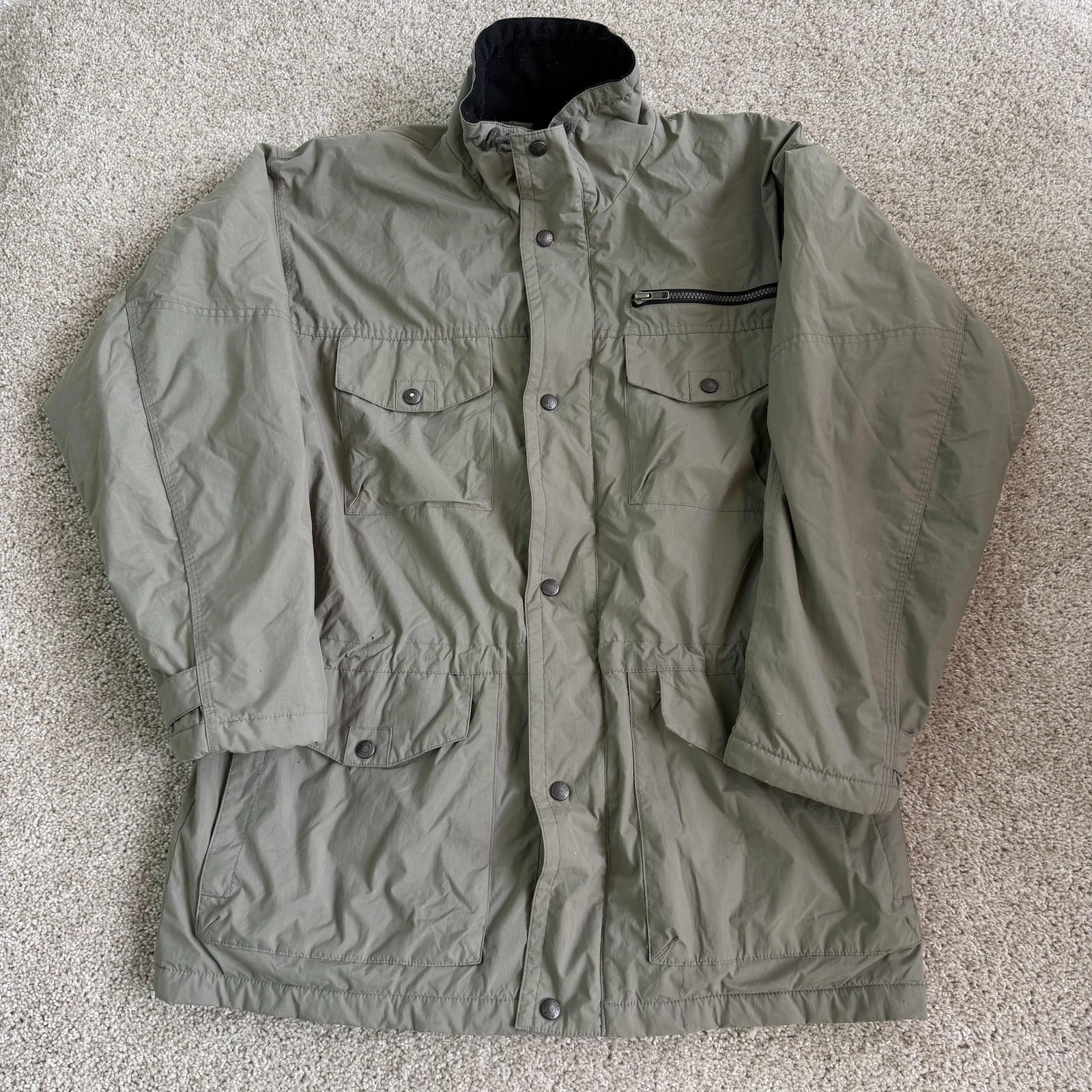 Woolrich Jacket Mens Large Green Nylon Fieldstone Parka Full Zip Lined Outdoor