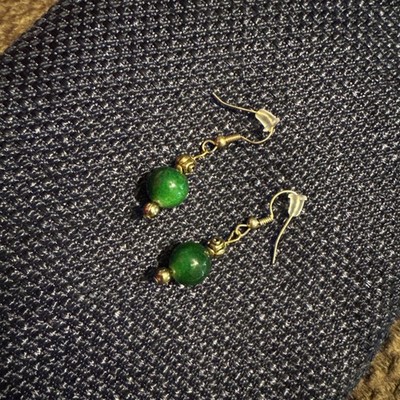 Good Fortune Gold-filled Hook Drop Jade Earrings
