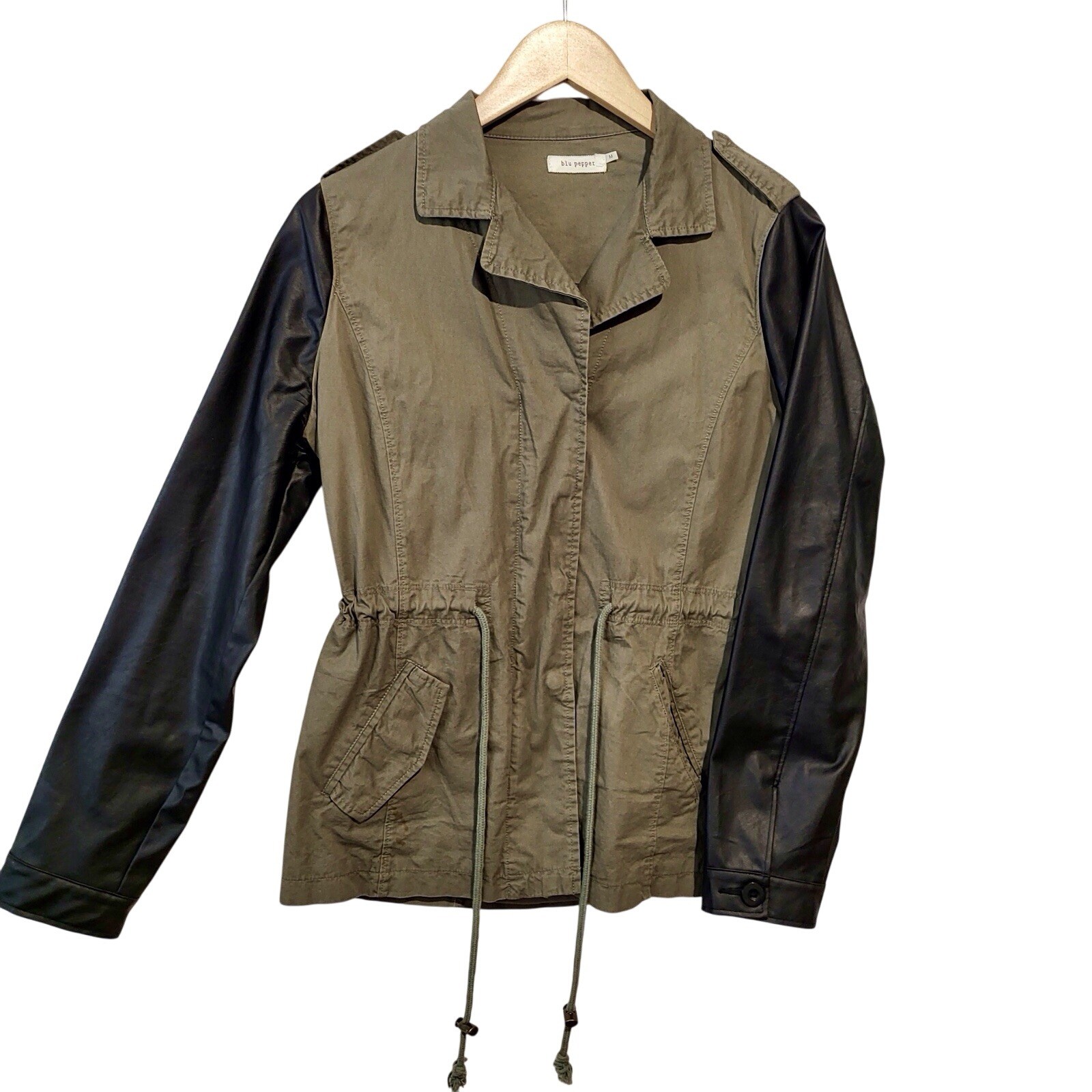 Blu Pepper Women's Cargo Jacket With Faux Leather Sleeves Size M