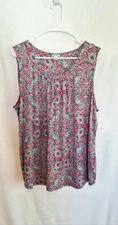 New Croft & Barrow Size XXL Sleeveless Top Shirt Paisley Stretch Red Black White