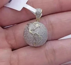 Authentic Globe Shape Cluster Pendant 2Ct Round Simulated Diamond 14k Yellow Gold Plated
