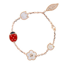 Van Cleef Arpels 18k Rose Gold Carnelian Onyx MOP Luck Spring Charm Bracelet
