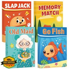 Etyishe Card Games 4 Deck Pack for Kids Toddlers, Go Fish Old Maid