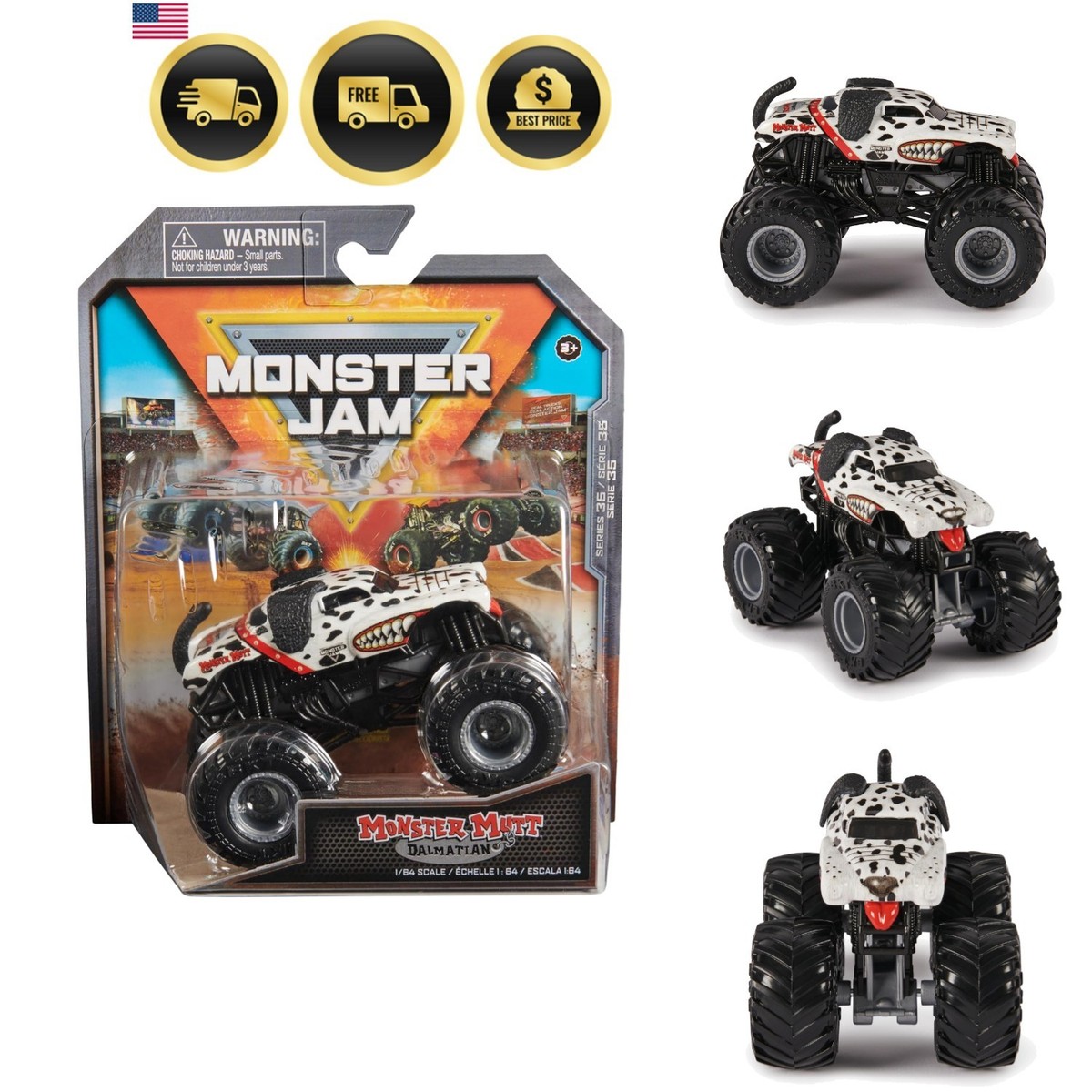 Official Monster Mutt Dalmatian Monster Truck, Die-Cast Vehicle, 1