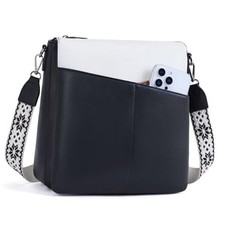 Leather Crossbody Bags for Women,Medium Dual Main Pockets Black/Beige/Brown