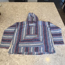 Baja Joe Med Sweatshirt Hoodie Drug Rug Poncho Baby Blue Woven Mexican Blanket