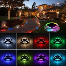 Solar Driveway Lights Outdoor 12 Pack, RGB Colors Solar Deck Dock Lights Outd...