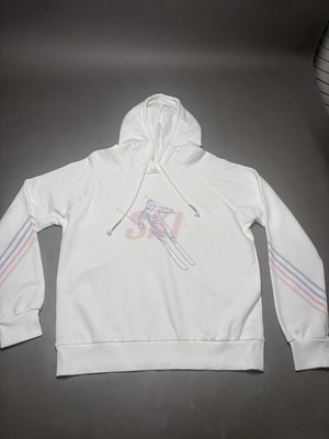P. J. Salvage Women s Large Ultra Soft Ski White Hoodie With Pink And Blue Trim