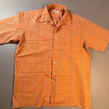 Vintage 70s McGregor Scotset Camp Collar Shirt Mens Orange Plaid Single Stitch