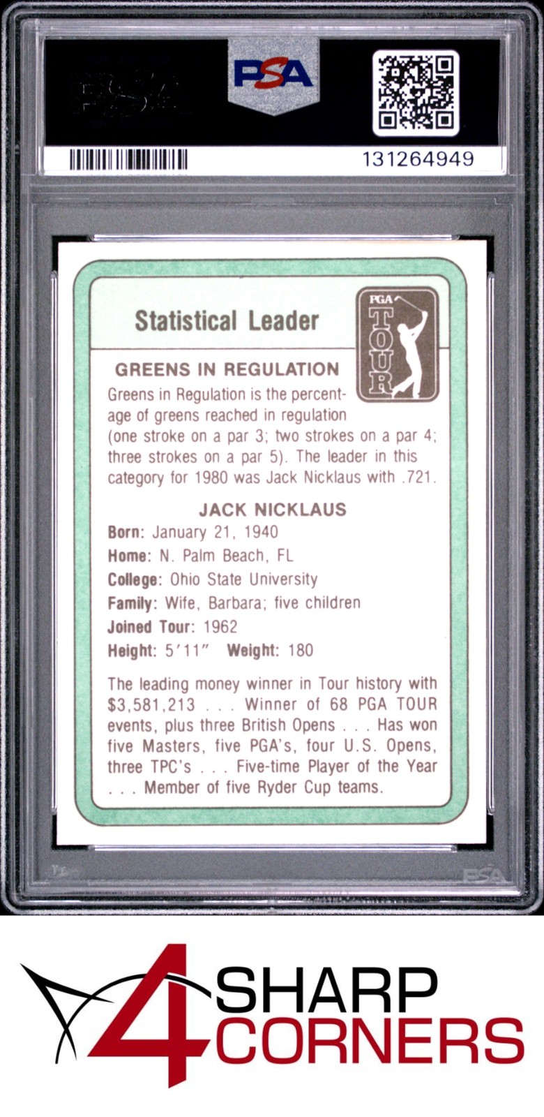1981 DONRUSS GOLF JACK NICKLAUS RC HOF STATISTICAL LEADER PSA 10 view 2