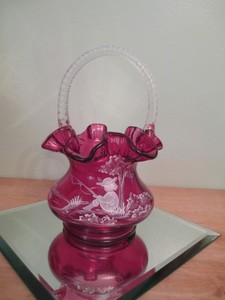 1999 Fenton glass basket Mary Gregory Collection /signed & #1120